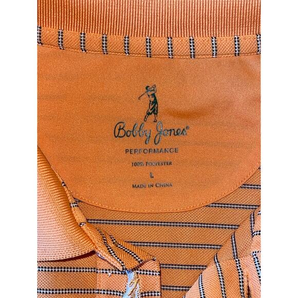 Mens Bobby Jones Performance Orange Striped Short Sleeve US Open Golf Polo Large - Picture 2 of 8